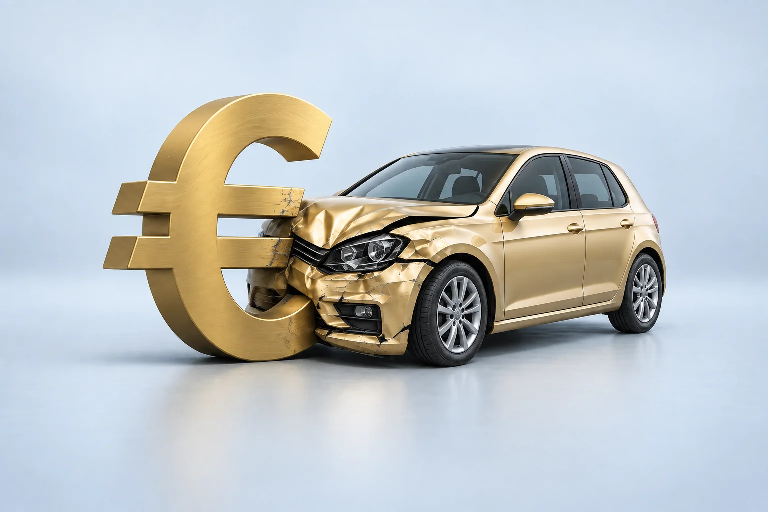 Draudiminio įvykio iliustracija: pažeistas automobilis ir euro simbolis